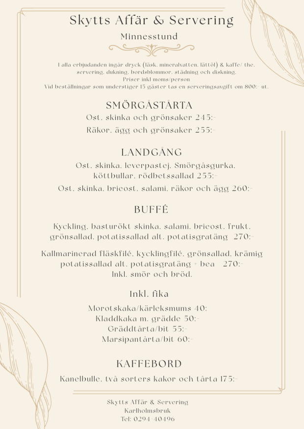 Meny för minnesstunder, Tierp, Älvkarleby.